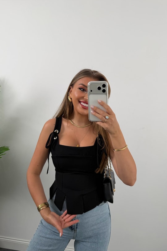 Premium Seri Pinterest Korse Tasarım Bluz Siyah