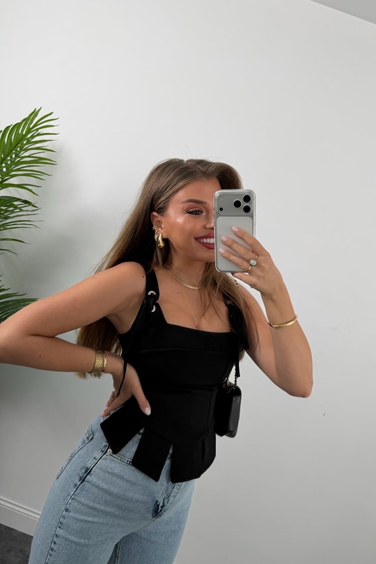 Premium Seri Pinterest Korse Tasarım Bluz Siyah