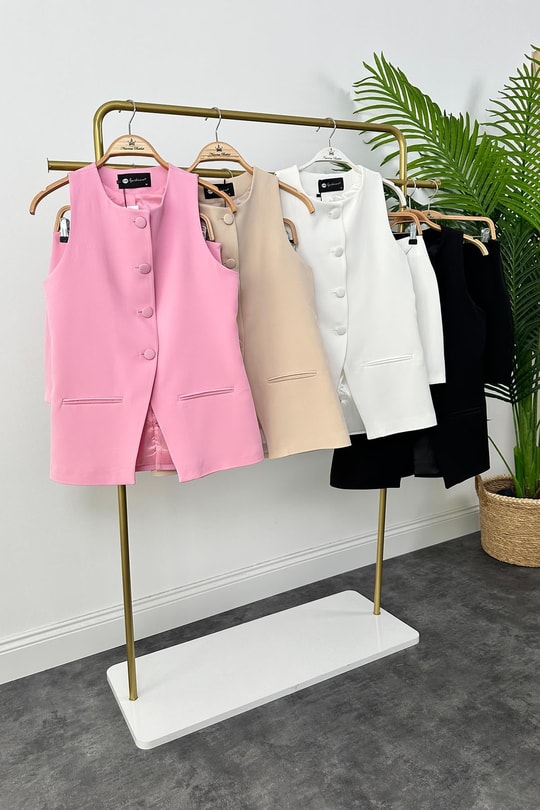 Premium Seri Pinterest Model Etek Yelek Takım Pembe