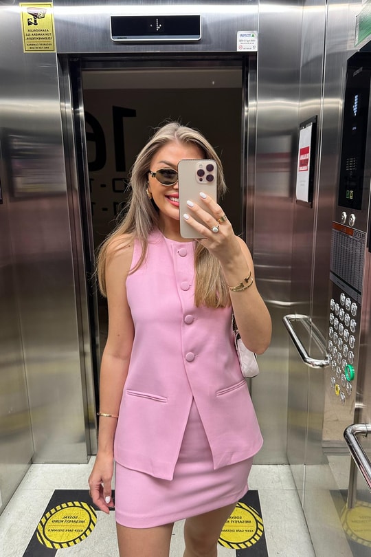 Premium Seri Pinterest Model Etek Yelek Takım Pembe