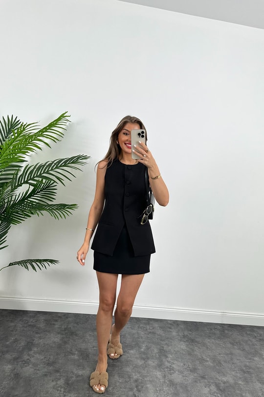 Premium Seri Pinterest Model Etek Yelek Takım Siyah