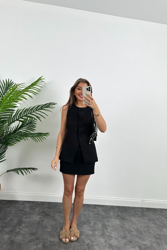 Premium Seri Pinterest Model Etek Yelek Takım Siyah