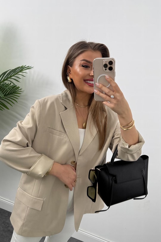 Premium Seri Pinterest Model Oversize Poliviskon Blazer Ceket Taş