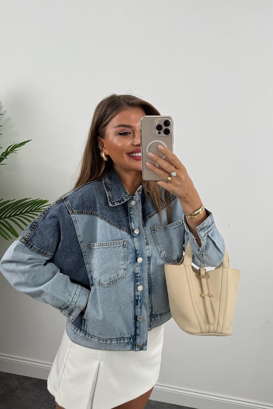 Premium Seri Renk Geçişli Retro Jean Ceket