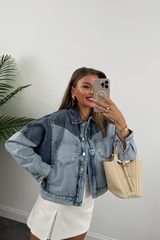 Premium Seri Renk Geçişli Retro Jean Ceket