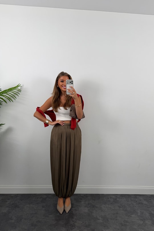 Premium Seri Saten Şalvar Pantolon Haki