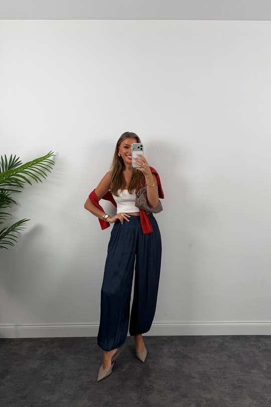 Premium Seri Saten Şalvar Pantolon Lacivert