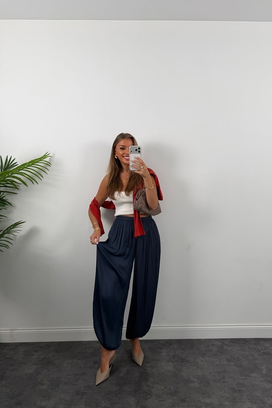 Premium Seri Saten Şalvar Pantolon Lacivert