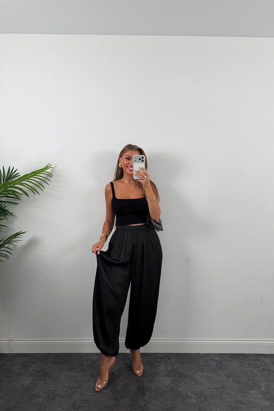 Premium Seri Saten Şalvar Pantolon Siyah