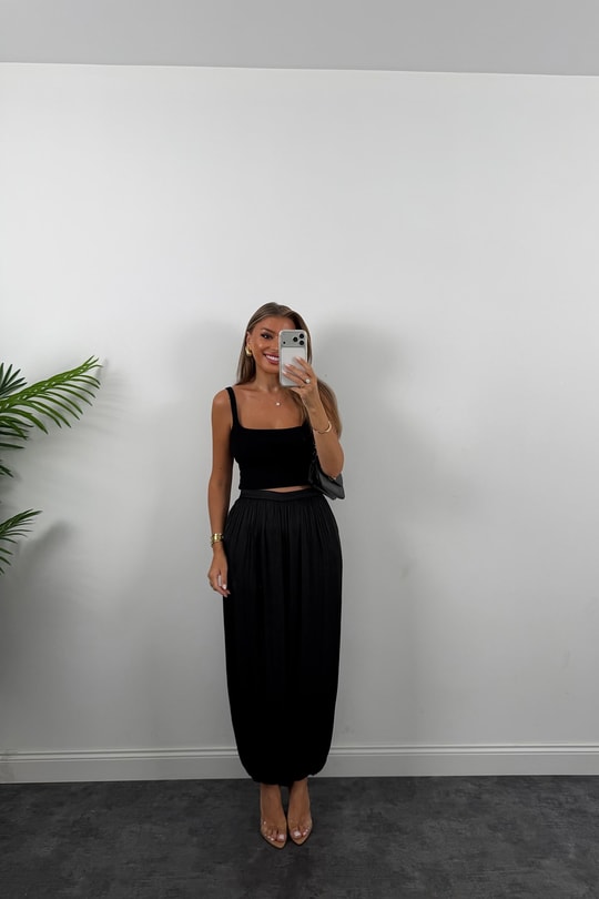 Premium Seri Saten Şalvar Pantolon Siyah