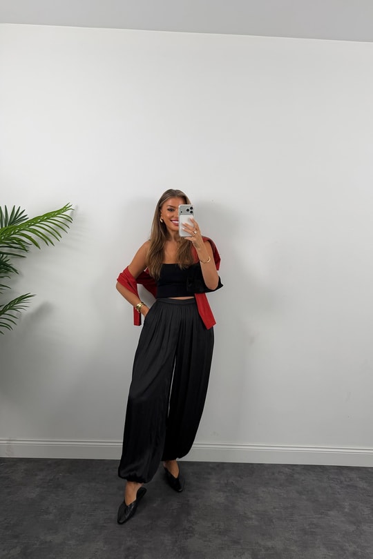 Premium Seri Saten Şalvar Pantolon Siyah