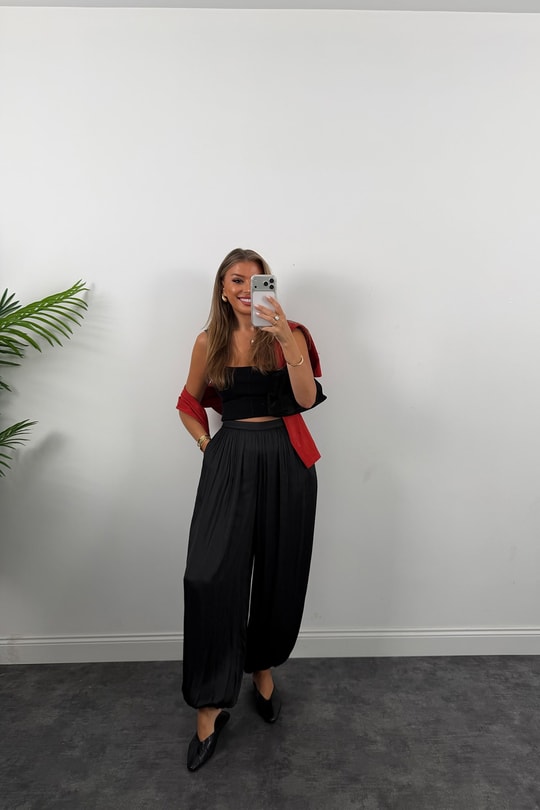Premium Seri Saten Şalvar Pantolon Siyah