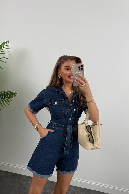 Premium Seri Şehir boy Jean Şort Tulum