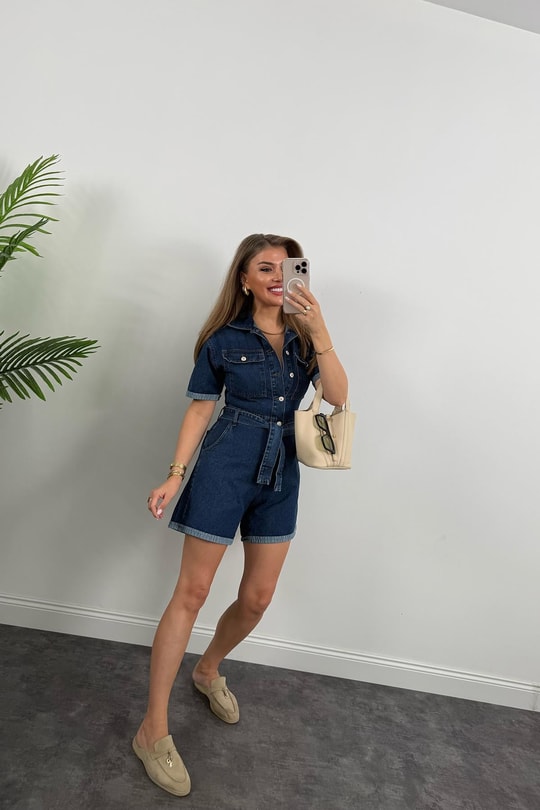 Premium Seri Şehir boy Jean Şort Tulum