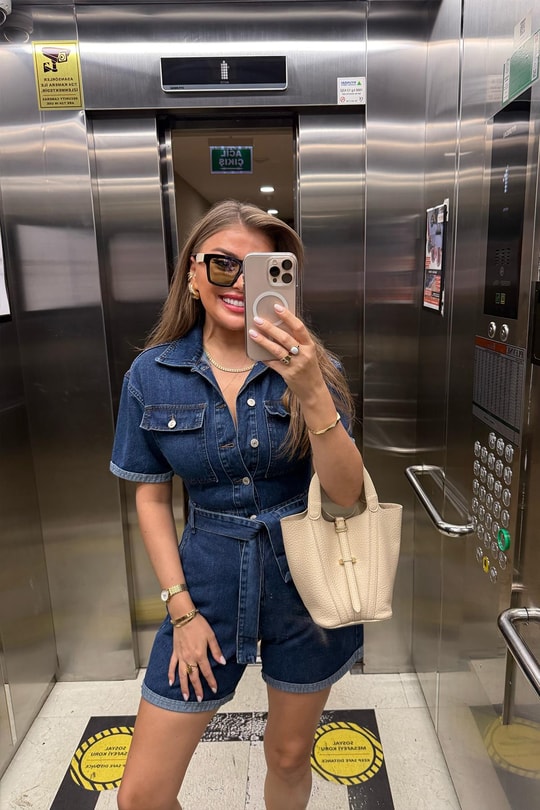 Premium Seri Şehir boy Jean Şort Tulum