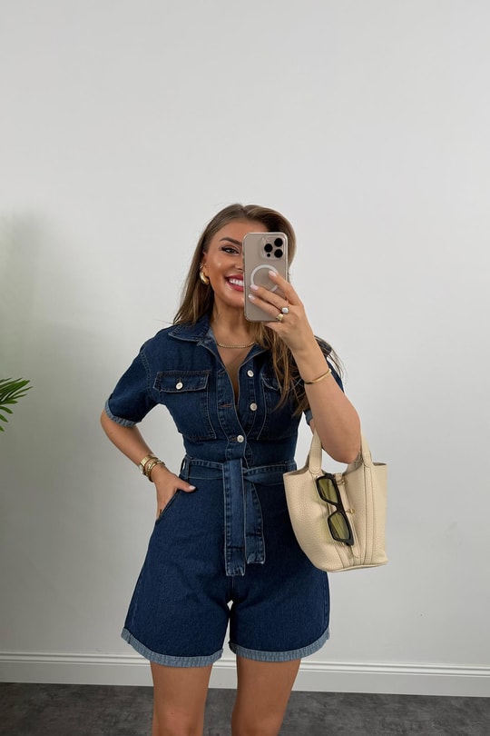 Premium Seri Şehir boy Jean Şort Tulum