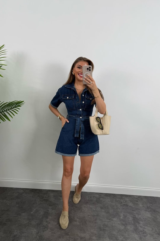Premium Seri Şehir boy Jean Şort Tulum