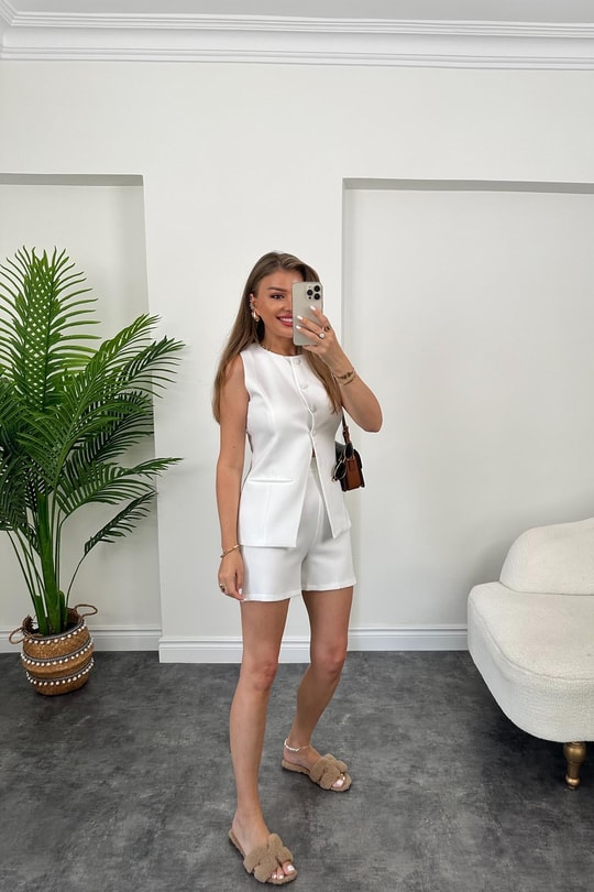 Premium Seri Şehir Boy Şort Yelek Pinterest Takım Beyaz
