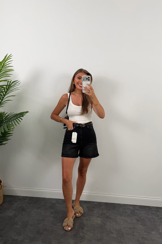 Premium Seri Şehir Boy Yüksek Bel Mom Şort Antrasit 
