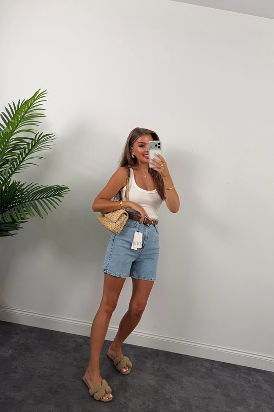 Premium Seri Şehir Boy Yüksek Bel Mom Şort 520 Mavi 1006