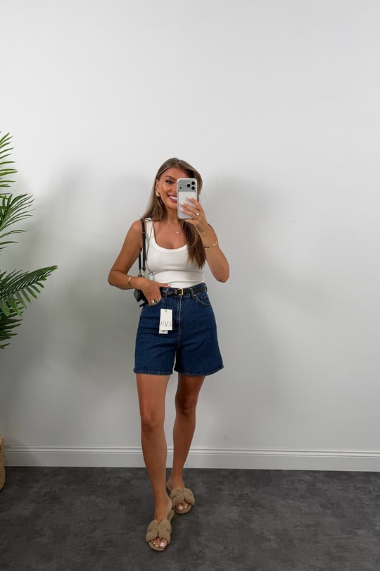 Premium Seri Şehir Boy Yüksek Bel Mom Şort 1020 Mavi