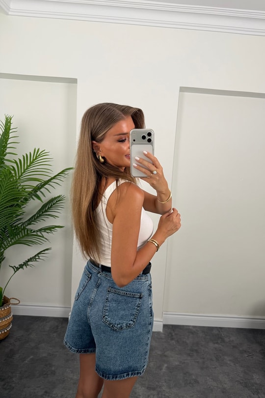 Premium Seri Şehir Boy Yüksek Bel Mom Şort 1004 Klasik Mavi