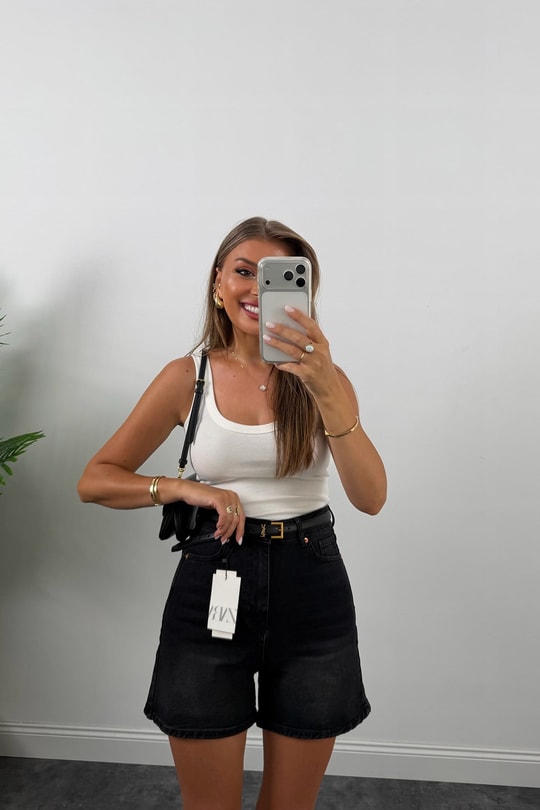 Premium Seri Şehir Boy Yüksek Bel Mom Şort Antrasit 