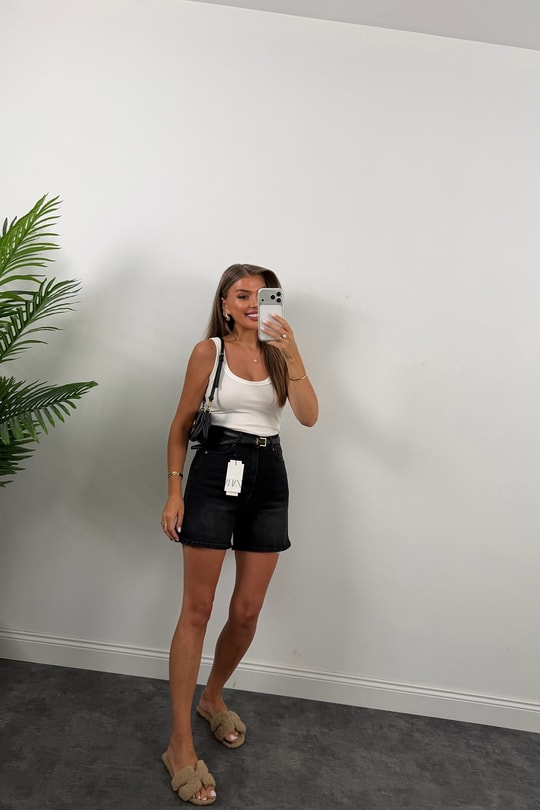 Premium Seri Şehir Boy Yüksek Bel Mom Şort Antrasit 