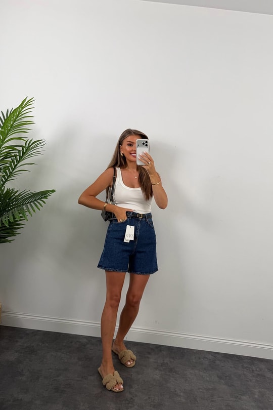 Premium Seri Şehir Boy Yüksek Bel Mom Şort 1020 Mavi