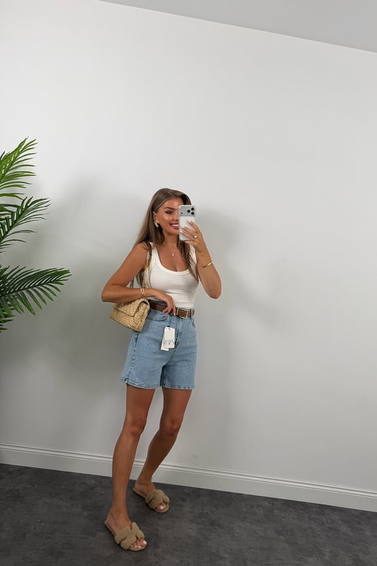 Premium Seri Şehir Boy Yüksek Bel Mom Şort 520 Mavi 1006