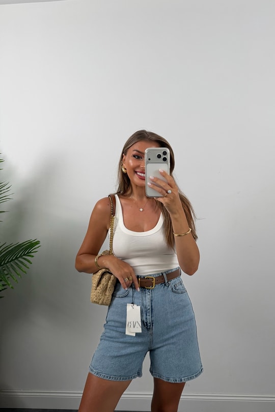 Premium Seri Şehir Boy Yüksek Bel Mom Şort 520 Mavi 1006