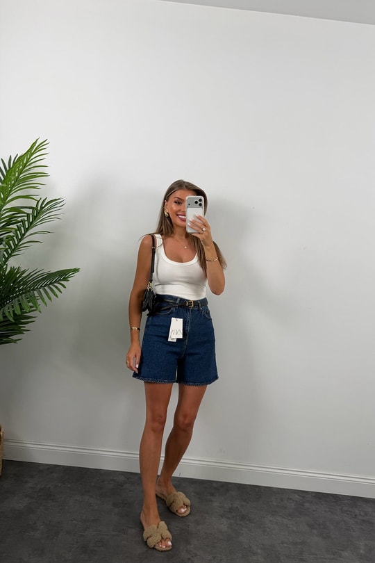 Premium Seri Şehir Boy Yüksek Bel Mom Şort 1020 Mavi