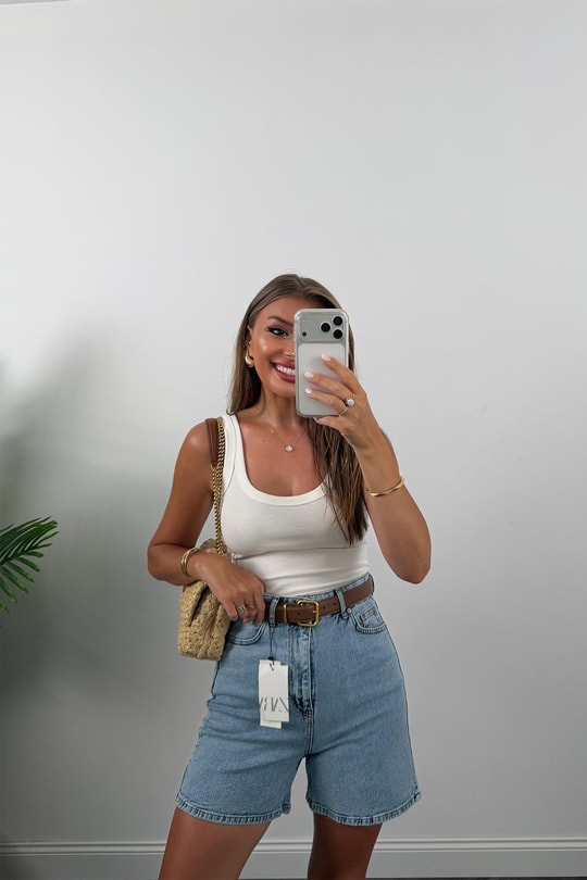 Premium Seri Şehir Boy Yüksek Bel Mom Şort 520 Mavi 1006