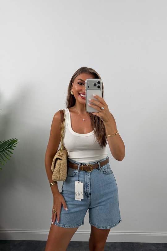 Premium Seri Şehir Boy Yüksek Bel Mom Şort 520 Mavi 1006