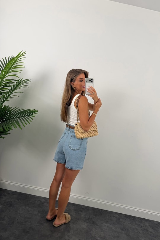Premium Seri Şehir Boy Yüksek Bel Mom Şort 520 Mavi 1006