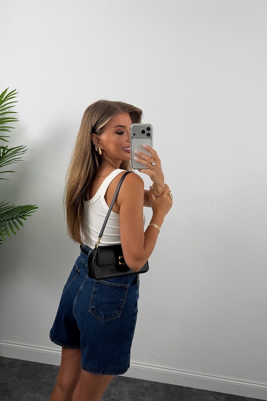 Premium Seri Şehir Boy Yüksek Bel Mom Şort 1020 Mavi