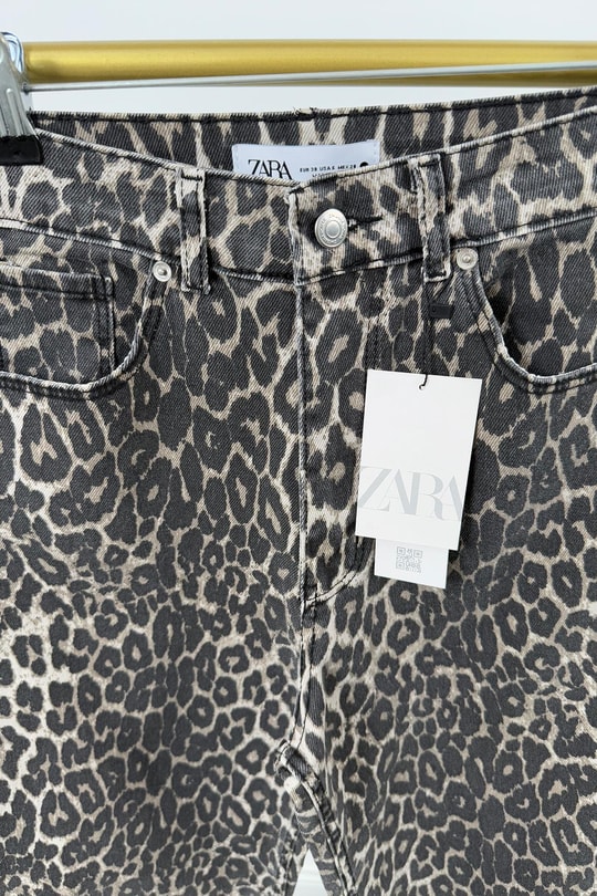 Premium Seri Soluk Efekt Leopar Desen Bol Paça Yüksel Bel Jean