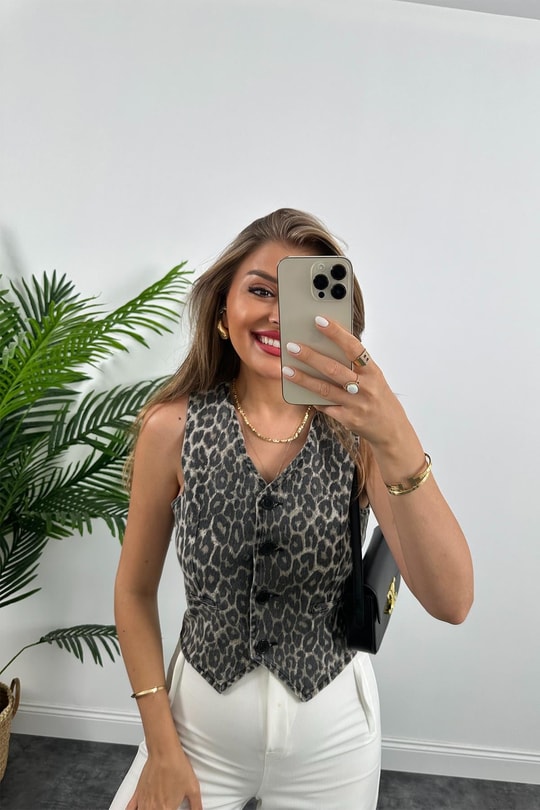 Premium Seri Soluk Efenkt Leopar Jean Yelek