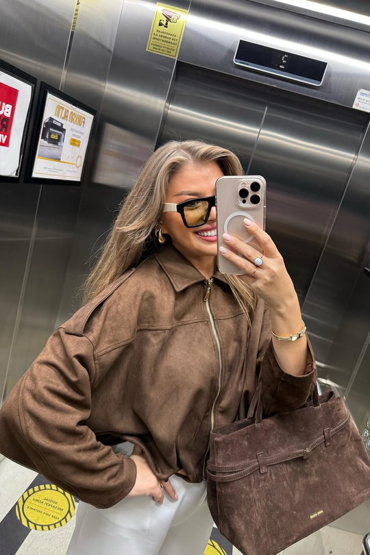 Premium Seri Süet Bomber Ceket Acı Kahve