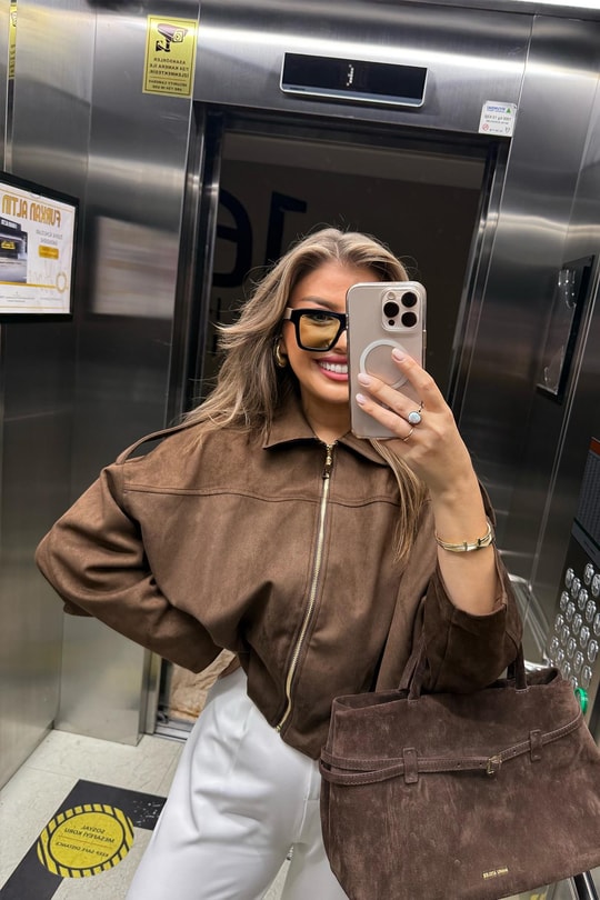 Premium Seri Süet Bomber Ceket Acı Kahve