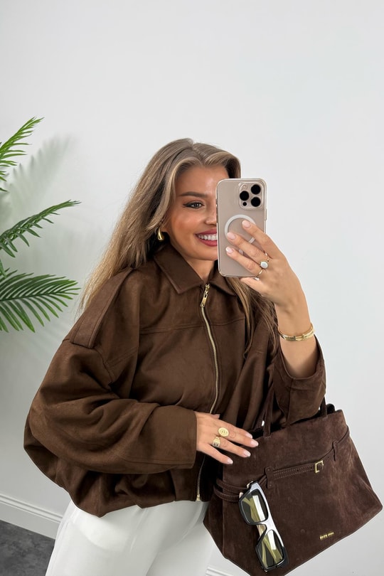 Premium Seri Süet Bomber Ceket Acı Kahve