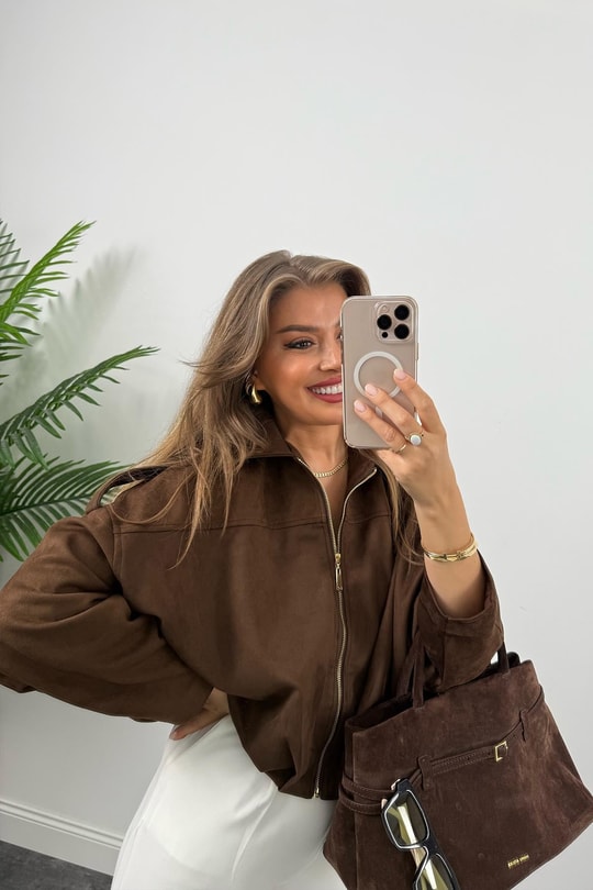 Premium Seri Süet Bomber Ceket Acı Kahve
