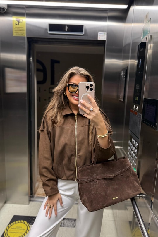 Premium Seri Süet Bomber Ceket Acı Kahve