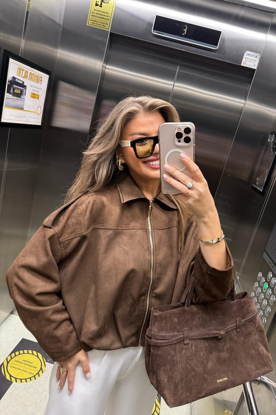 Premium Seri Süet Bomber Ceket Acı Kahve