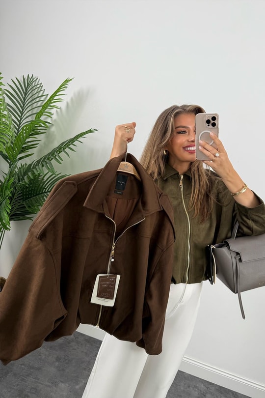 Premium Seri Süet Bomber Ceket Acı Kahve