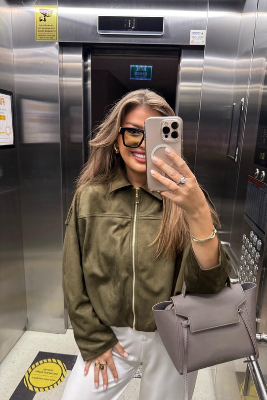 Premium Seri Süet Bomber Ceket Haki