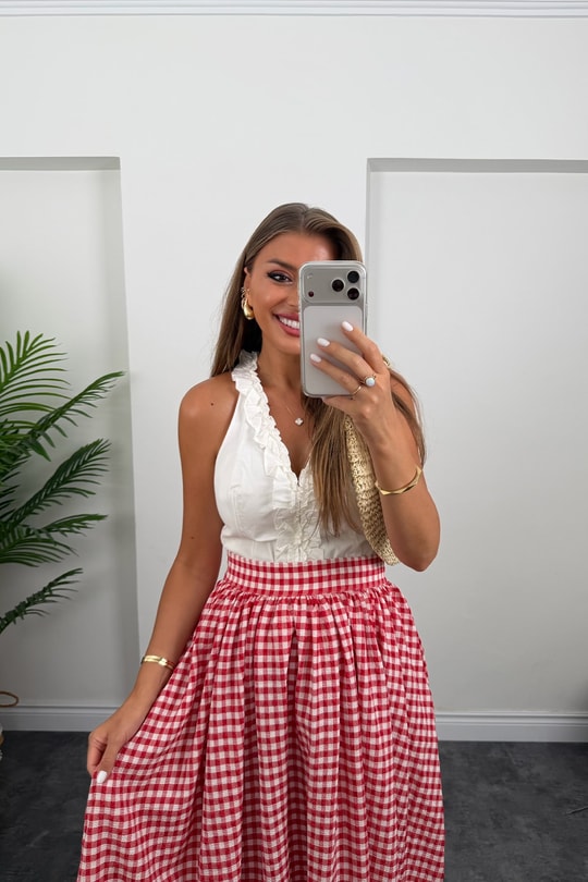 Premium Seri Tam Pamuklu Fırfırlı Amore Bluz Beyaz  