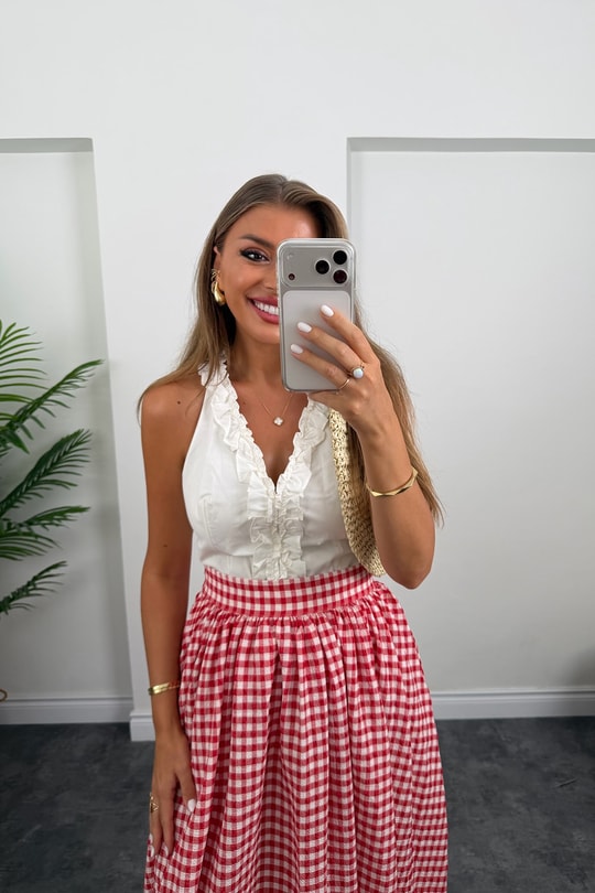 Premium Seri Tam Pamuklu Fırfırlı Amore Bluz Beyaz  
