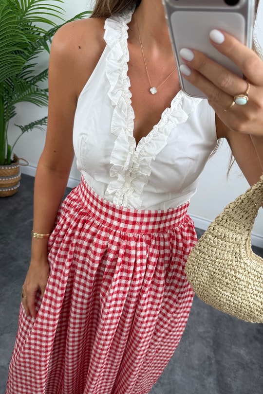 Premium Seri Tam Pamuklu Fırfırlı Amore Bluz Beyaz  