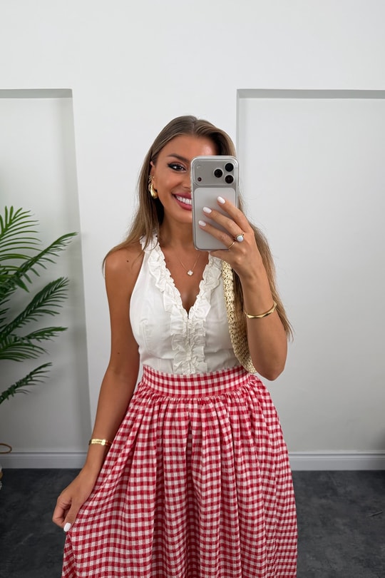 Premium Seri Tam Pamuklu Fırfırlı Amore Bluz Beyaz  
